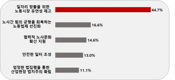 ▲새 정부가 중점적으로 추진해야 할 노동개혁 과제 (출처=한국경영자총협회)