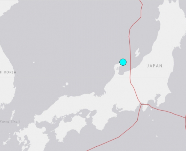 ▲미국 지질조사국(USGS)이 19일 일본에서 일어난 지진 위치를 공개하고 있다. 출처 USGS 홈페이지
