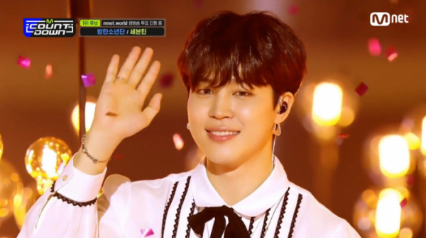 ▲'엠카운트다운'에 출연한 방탄소년단 지민(사진=Mnet 방송화면 캡처)