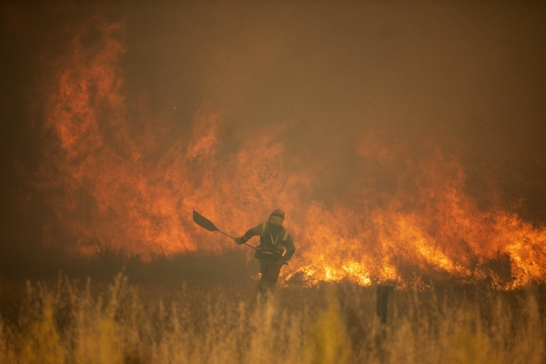 ▲스페인 사모라주 시에라 데 라 쿨레브라 산맥에 화재가 발생해 18일 소방관이 불을 끄고 있다. 사모라/AP연합뉴스
