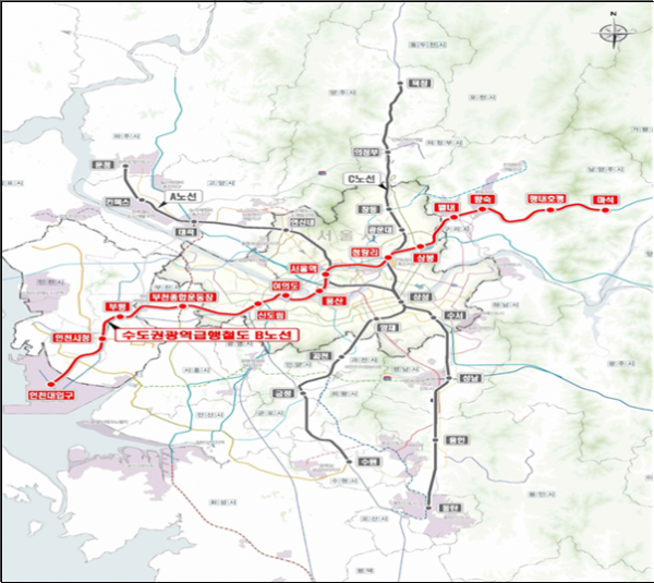 ▲수도권광역급행철도(GTX) B노선 사업 개요 및 위치도. (자료제공=기획재정부)