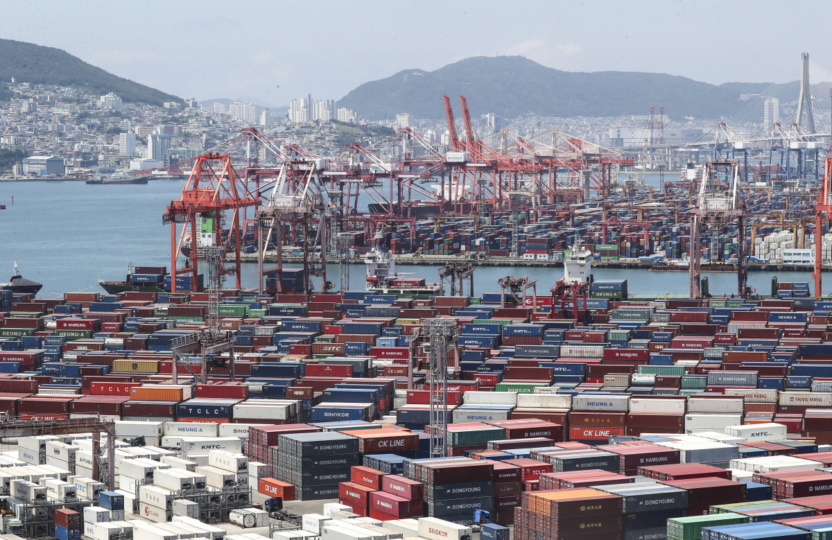 ▲2022년 7월 1일 오전 부산항 신선대와 감만부두에서 컨테이너 하역작업이 진행되고 있다. (연합뉴스)