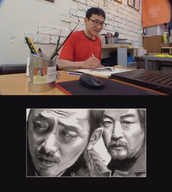 ▲'순간포착' 그림 그리는 밥집 아저씨(사진제공=SBS)