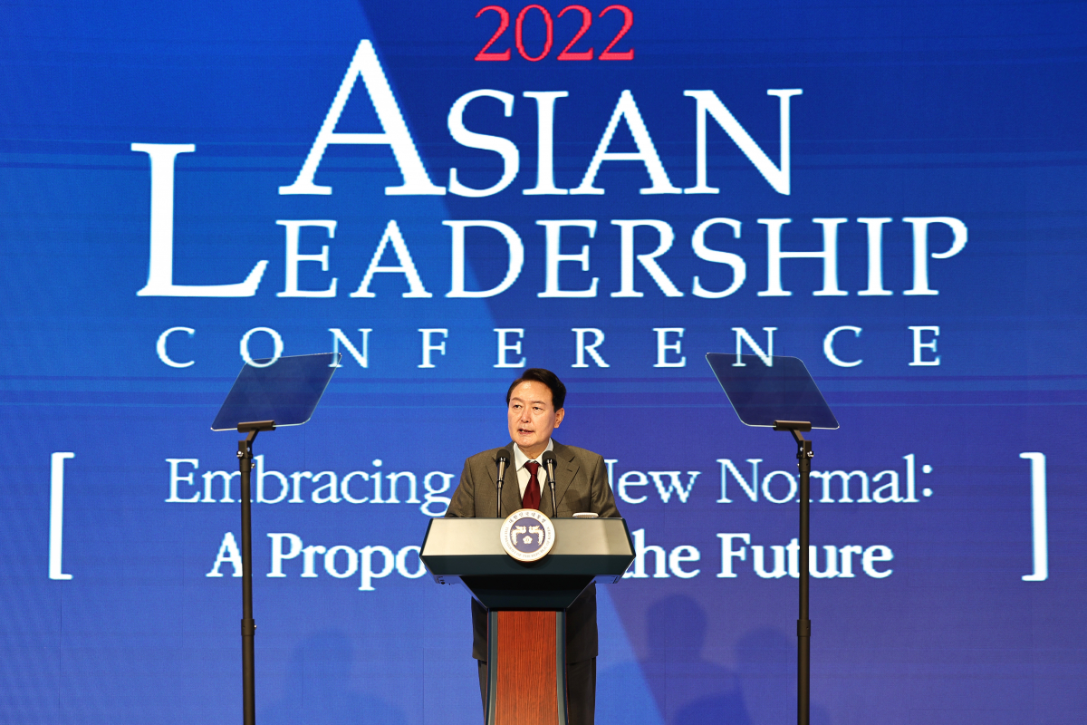 ▲윤석열 대통령은 13일 서울 중구 신라호텔에서 열린 ‘2022 아시안 리더십 컨퍼런스’ 축사에 나섰다. (용산 대통령실 제공)