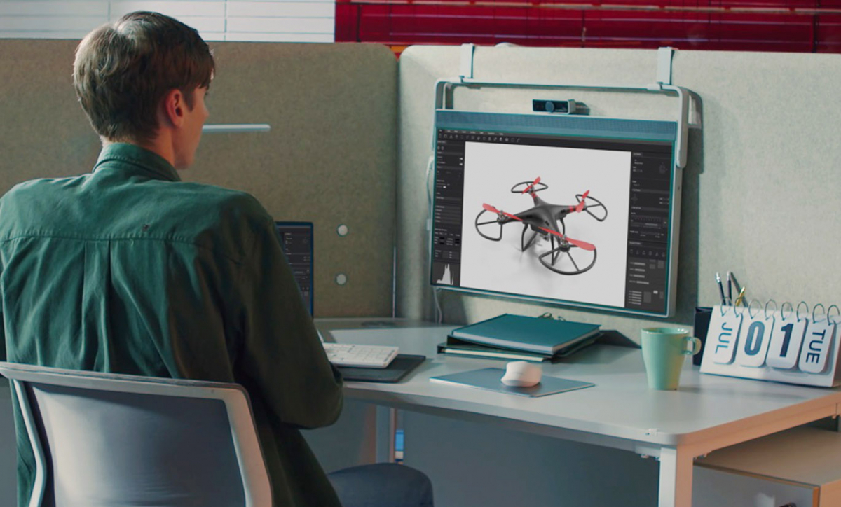 ▲LG전자가 18일 기존에 없던 새로운 형태의 디자인으로 어디서나 최적의 업무 환경을 제공하는 LG 리베로 모니터를 출시한다. 이 제품은 메탈 소재의 일체형 스탠드를 적용해 사용 환경에 맞춰 달력처럼 걸거나 책상에 세워서도 사용할 수 있다. 사진은 LG 리베로 모니터를 전용 악세서리를 활용해 파티션에 걸어 사용하고 있는 모습. (사진제공=LG전자)