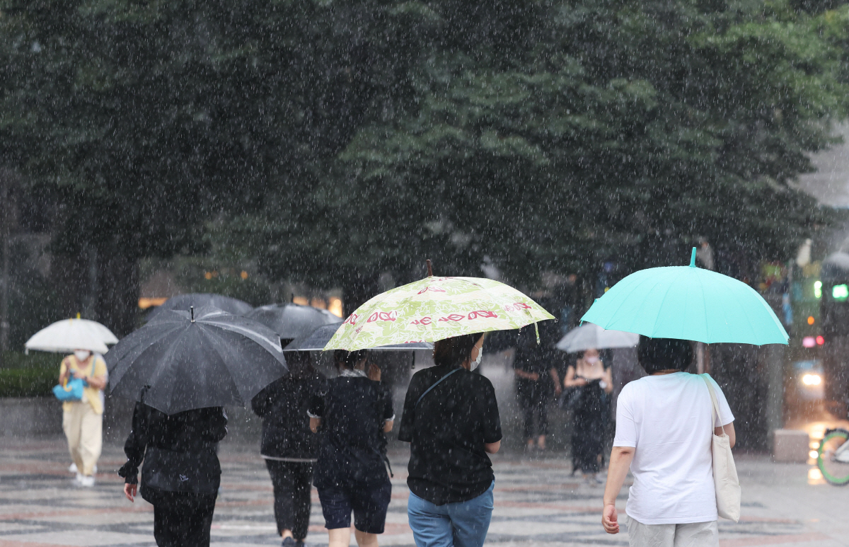 ▲13일 오후 서울 광화문광장 네거리에 장맛비가 쏟아지고 있다.
(연합뉴스)