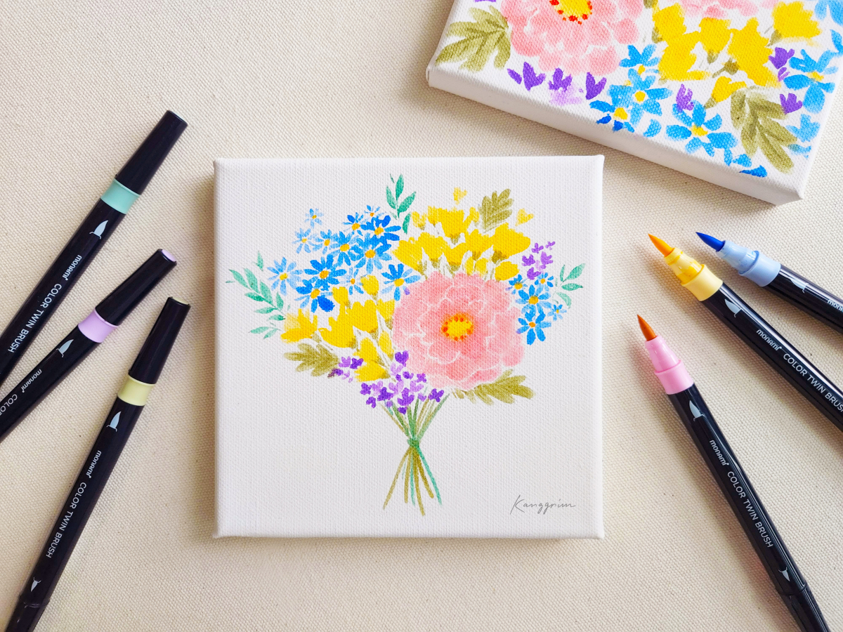 ▲모나미 스토어에서 운영하는 원데이 클래스에서 모나미 컬러 트윈 브러쉬 등을 활용해 그린 수채화. (사진제공=모나미)