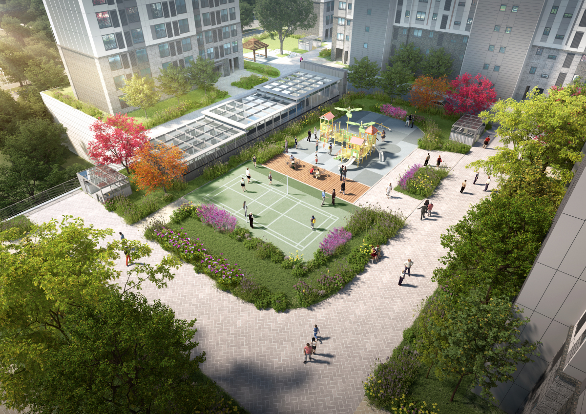 ▲‘인천 두산위브 더센트럴’ 단지 내 조경. (자료제공=두산건설)