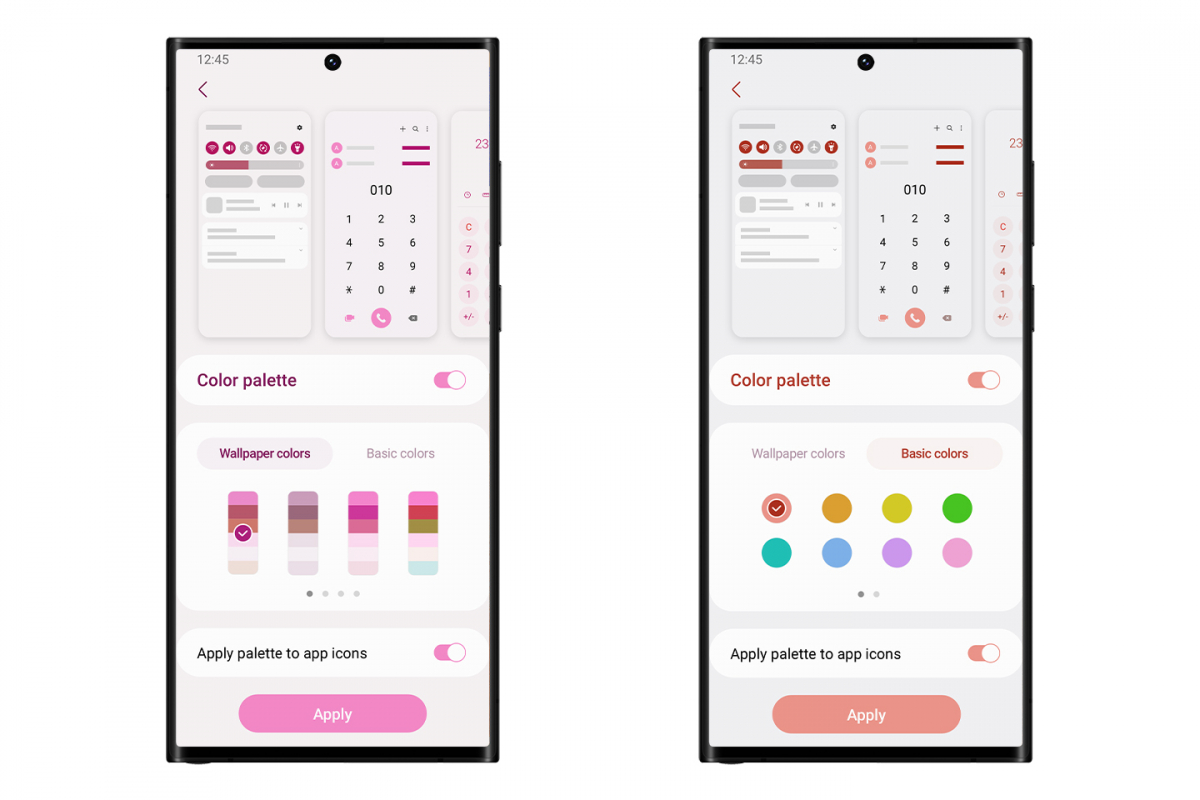 ▲One UI 5 베타프로그램 속 컬러 팔레트 기능의 모습 (사진제공=삼성전자)
