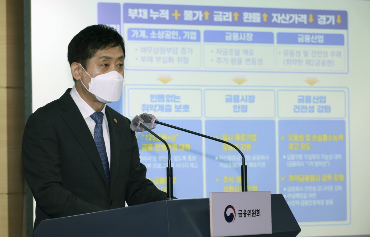 ▲김주현 금융위원장이 8일 오전 서울 종로구 정부서울청사 에서 금융위원회 업무보고 브리핑을 하고 있다. (금융위원회)