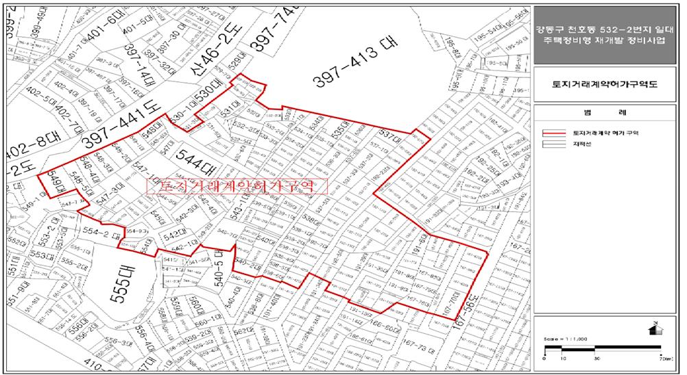 ▲토지거래허가구역(강동구 천호3-3구역) 지형도면 (자료제공=서울시)