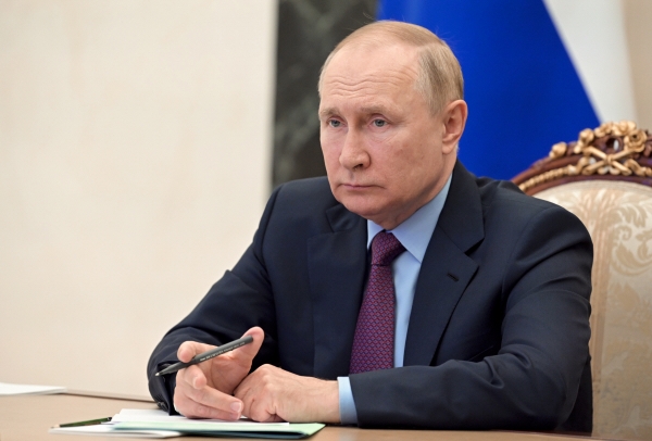 ▲블라디미르 푸틴 러시아 대통령이 1일(현지시간) 화상연설을 하고 있다. (모스크바/AP뉴시스)