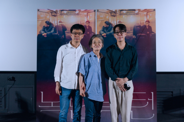 ▲지난 9일 CGV 용산아이파크몰에서 열린 '녹턴' 언론시사회 및 기자간담회에 참석한 은성호 씨, 손민서 씨, 은건기 씨 (왼쪽부터)