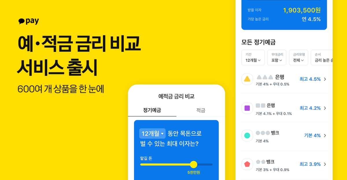 ▲카카오페이가 고금리 시대 예·적금 금리를 비교할 수 있는 금리 비교 서비스를 출시했다고 13일 밝혔다. (사진제공=카카오페이)