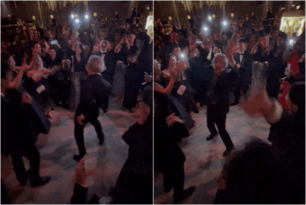 ▲12일(현지시각) 미국 에미상 애프터파티에서 춤을 추고 있는 배우 오영수의 모습. (출처=트위터 캡처)