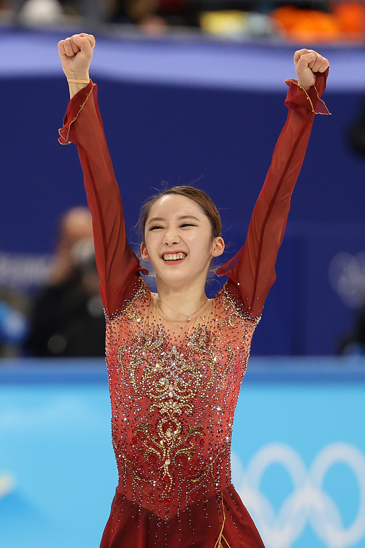 ▲2월 17일 오후 중국 베이징 캐피털 실내경기장에서 열린 2022 베이징동계올림픽 피겨 스케이팅 여자 싱글 프리스케이팅에서 김예림이 연기를 마친 뒤 주먹을 불끈 쥐고 있다. (뉴시스)