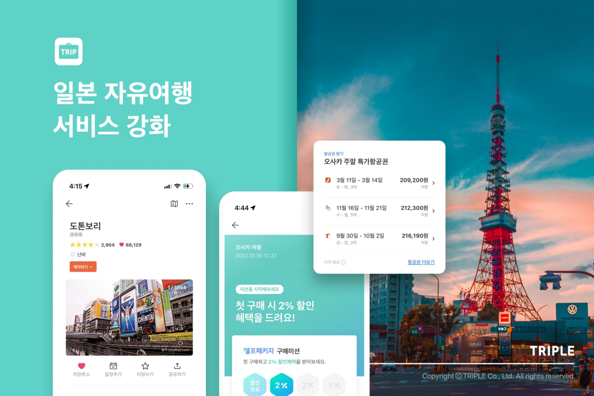 ▲트리플 일본자유여행 서비스. (인터파크)