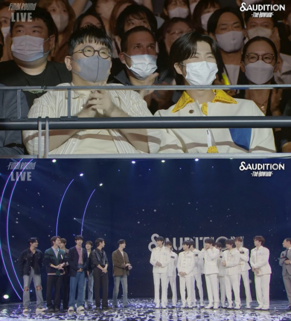 ▲방시혁 하이브 의장(위왼)과 방탄소년단의 RM. 엔파이픈(왼)과 이번에 데뷔하게 된 '앤팀'. (사진제공=하이브 레이블즈 재팬)