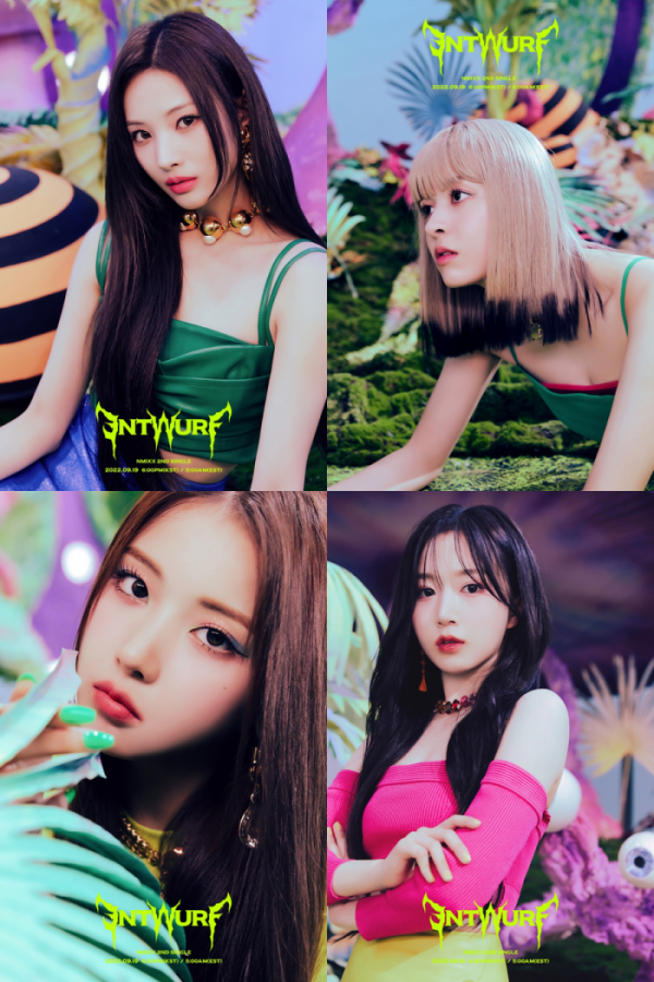 ▲NMIXX(엔믹스) 해원, 릴리, 지니, 지우(사진제공=JYP엔터테인먼트)