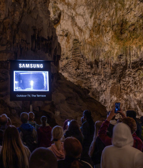 ▲삼성전자가 연간 100만명 이상이 방문하는 슬로베니아 포스토이나 동굴에 아웃도어용 라이프스타일TV '더 테라스'를 설치해, 관람객들이 동굴에 서식하는 희귀 동물 '올름'을 더욱 생생하게 관찰할 수 있도록 했다. (제공=삼성전자)