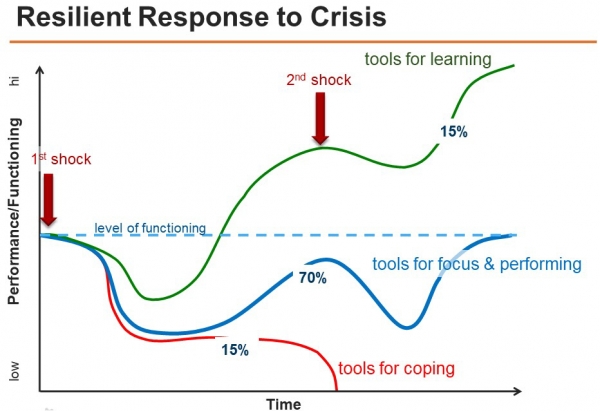 ▲The more resilient you are, the faster you will learn and adapt. The flatter the downward part of the curve will be, the quicker you will recover, and most importantly - the better you will recover. (자료출처=Resilienceworks.com)
