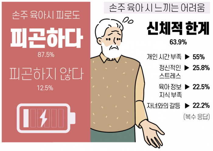 ▲‘2022 브라보 마이 라이프 황혼육아 실태 조사’ 결과(그래픽=유영현)