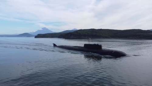 ▲러시아 핵잠수함이 움카-2022 훈련 과정에 등장했다. 로이터연합뉴스 
