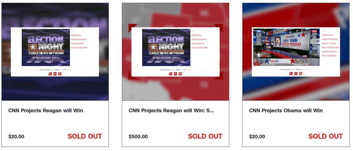 ▲레이건과 오바마 전 미국 대통령 당선 보도 영상 등을 NFT로 제작한 CNN 볼트프로젝트는 지난 11일 돌연 프로젝트를 중단했다.  (출처=CNN 웹3 프로젝트 볼트 홈페이지 캡처)