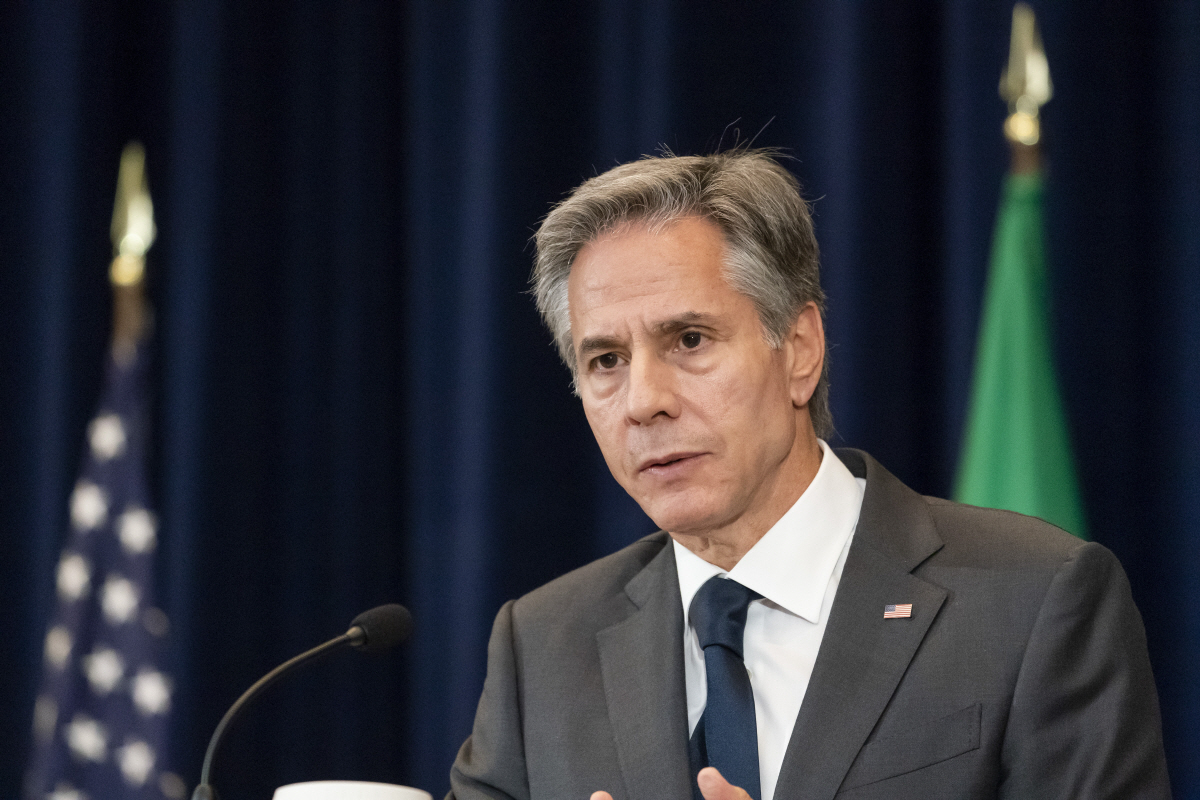 ▲토니 블링컨 미국 국무장관이 13일 기자회견을 하고 있다. 워싱턴D.C.(미국)/AP뉴시스

