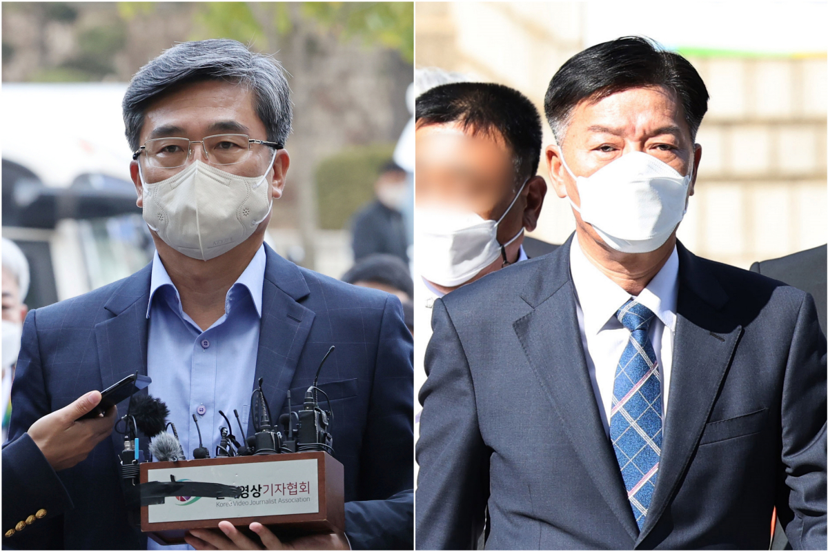 ▲ '서해 공무원 피격' 은폐 의혹을 받고 있는 서욱 전 국방부 장관(왼쪽)과 김홍희 전 해양경찰청장이 21일 영장실질심사를 받기 위해 서초동 서울중앙지법으로 들어서고 있다. (연합뉴스)