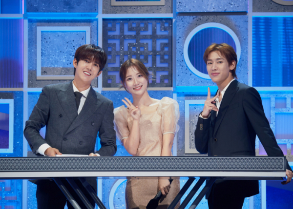 ▲광희(왼쪽부터), 김도연 KBS 아나운서, 갓세븐 뱀뱀(사진제공=KBS)
