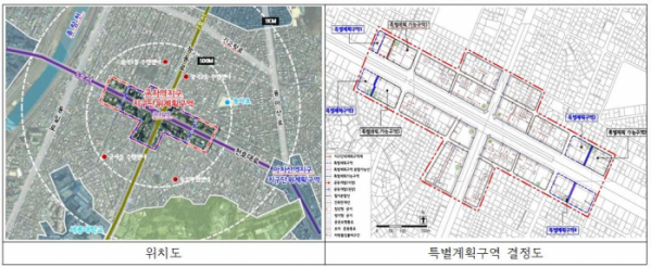 ▲군자역지구 지구단위계획구역 및 계획 결정(변경)(안) 위치도 및 결정도. (자료제공=서울시)