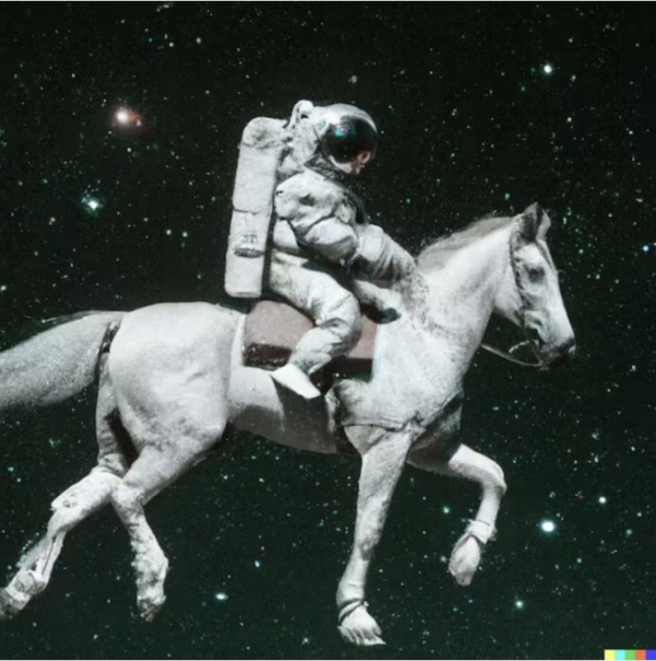 ▲오픈AI의 이미지 생성 AI인 달리2(DALL-E 2)가 그린 ‘말을 탄 우주 비행사’ 이미지. 출처 오픈AI