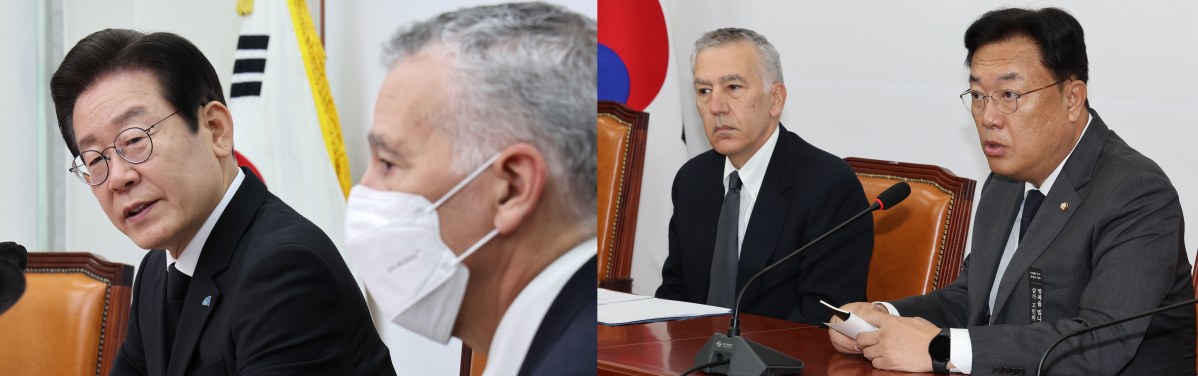 ▲1일 이재명 더불어민주당 대표와 정진석 국민의힘 비상대책위원장이 각기 필립 골드버그 주한 미국대사와 국회에서 접견했다. (국회사진기자단)