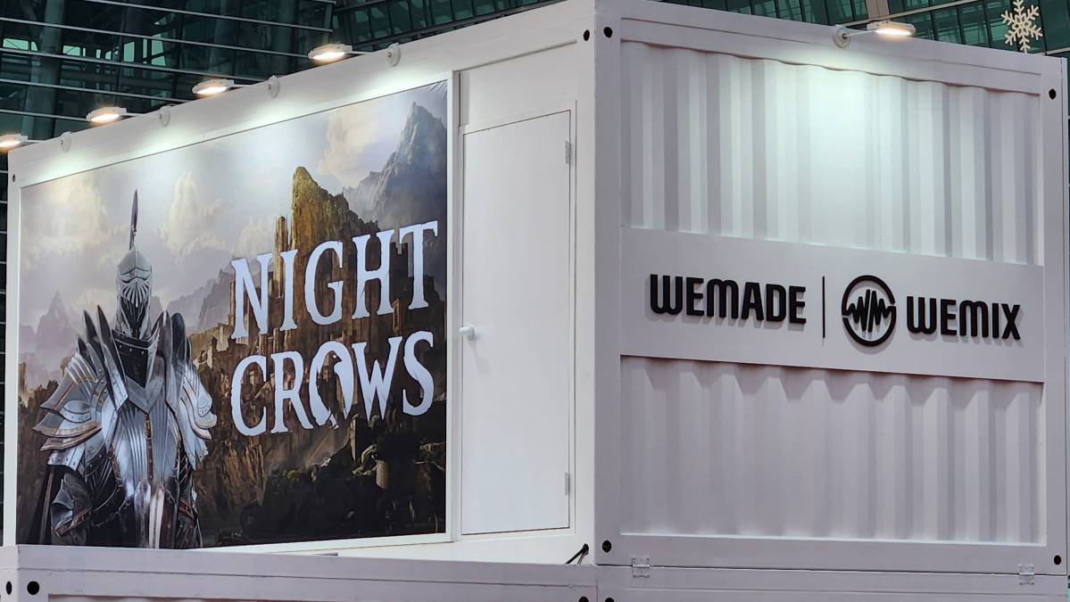▲부산 벡스코 야외에 마련된 부스에 위메이드의 신작 '나이트 크로우즈' 이미지와 회사 로고가 붙어있다. (이시온 기자 zion0304@)