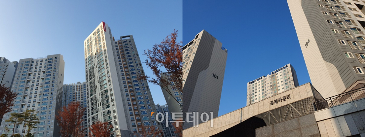 ▲(왼쪽부터)서울 성북구 장위동 '꿈의숲 아이파크'(장위7구역)과 '래미안장위 포레카운티'(장위1구역) 단지 모습 (사진=정용욱 기자 dragon@)