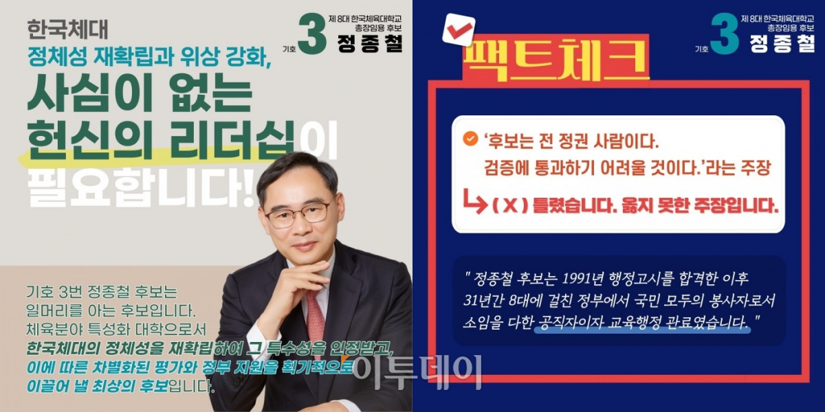 ▲20일 한국체대 등에 따르면 지난 15~16일, 외부인사로 정종철 교수(전 교육부 차관)가 총장임용 후보자로 최종 등록했다.  (독자제공)