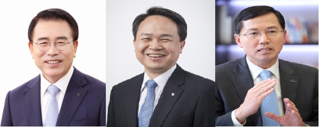 ▲조용병 신한금융지주 회장(왼쪽부터), 진옥동 신한은행장, 임영진 신한카드 사장