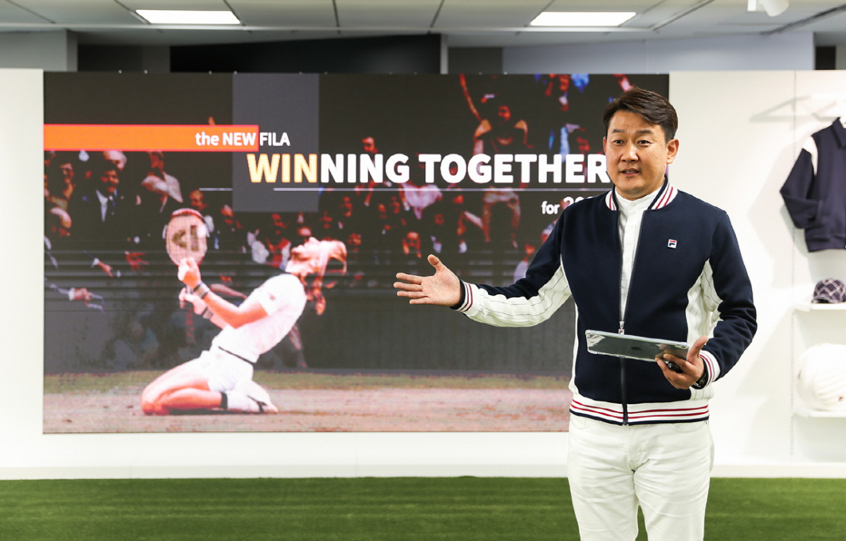 ▲휠라코리아 김지헌 대표이사가 향후 회사 비전에 대해 설명하고 있다. (사진제공=휠라코리아)