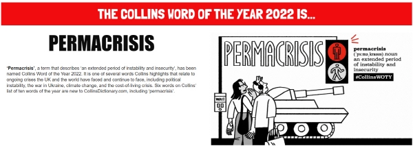 ▲콜린스사전이 공식 웹사이트를 통해 올해의 단어로 선정된 ‘Permacrisis’를 소개하고 있다. 출처 콜린스사전 웹사이트.
