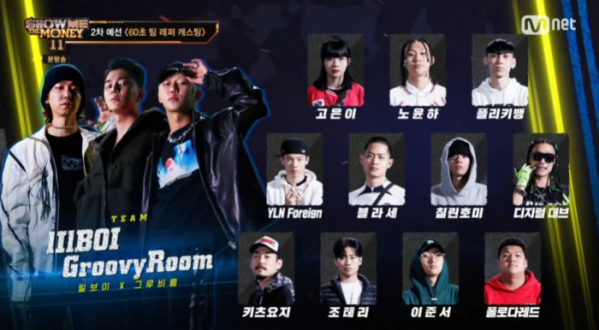 ▲'쇼미11' 릴보이X그루비룸 팀(사진=Mnet 방송화면 캡처)
