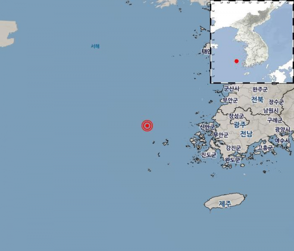▲기상청은 13일 낮 12시 17분 41초 전남 신안군 흑산도 북서쪽 55km 해역에서 규모 2.1의 지진이 발생했다고 밝혔다. 사진=기상청