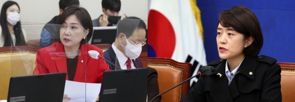 ▲허은아 의원(왼쪽)과 고민정 최고위원(연합뉴스)
