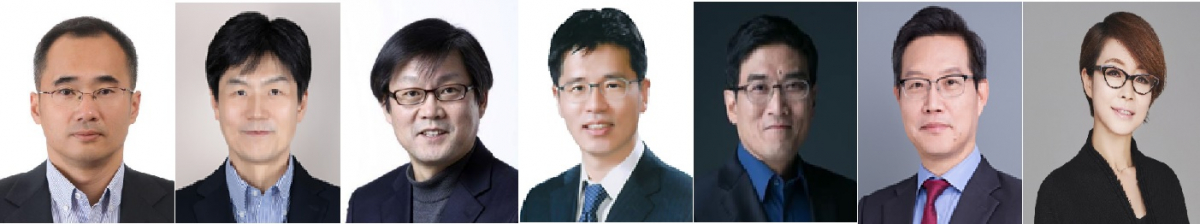 ▲왼쪽부터 김우준‧남석우‧박승희‧백수현‧송재혁‧양걸‧이영희 신임 사장 (제공=삼성전자)