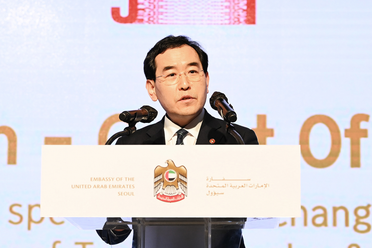 ▲이창양 산업통상자원부 장관이 2일 서울 신라호텔에서 열린 'UAE 국경절 51주년 기념식'에 참석해 인사말을 하고 있다. (사진제공=산업통상자원부)