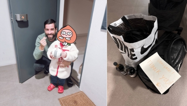 ▲비토르 실베스트레 코치와 이웃 아이. 그가 이웃에 남기고 간 선물. (출처=온라인커뮤니티)