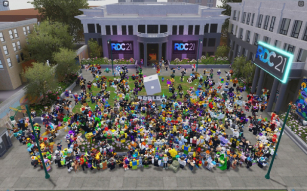 ▲2021년 메타버스에서 진행된 로블록스 개발자 회의 모습. 출처 로블록스 블로그.