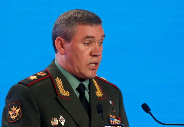 ▲발레리 게라시모프 러시아 총참모장이 2019년 4월 24일 연설하고 있다. 모스크바/로이터연합뉴스
