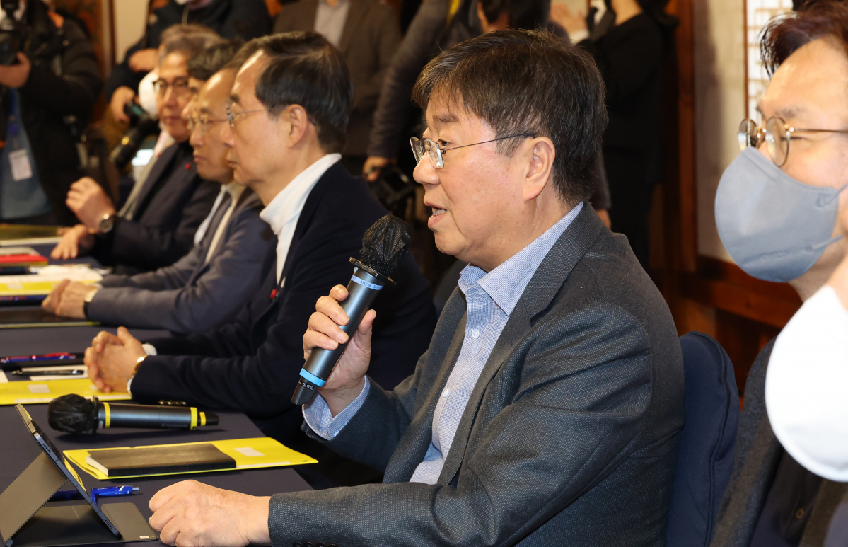 ▲김대기 대통령 비서실장이 8일 오후 국회 사랑재에서 열린 고위당정협의회에서 발언하고 있다.  (국회사진기자단)