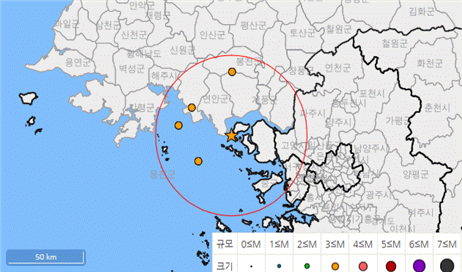 ▲기상청에 따르면 이날 오전 1시 28분께 인천 강화도 해상에서 사람들이 흔들림을 느낄 정도의 규모 3.7 지진이 발생했다. (자료제공=기상청)